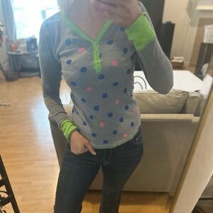 No Boundaries Gray Henley Top with Polka Dots